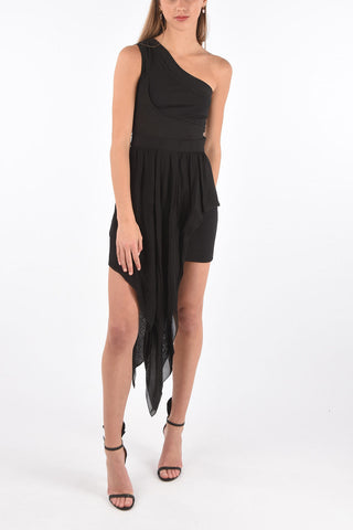 One-shoulder Draped Skirt Dress with Transparent Details