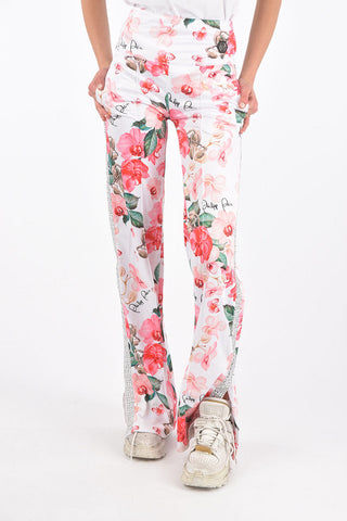 COUTURE floral-printed Jogging pants with side band rhinestone embellished 