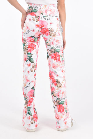 COUTURE floral-printed Jogging pants with side band rhinestone embellished