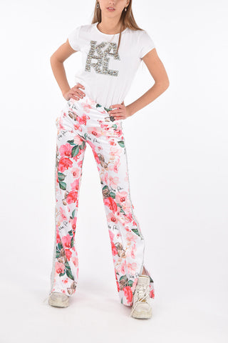 COUTURE floral-printed Jogging pants with side band rhinestone embellished