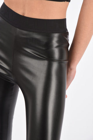 Eco-Leather Leggings with Spats and Logo Elastic Waistband