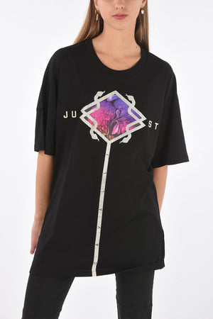 Crew Neck Printed OVERSIZED T-Shirt with Strass