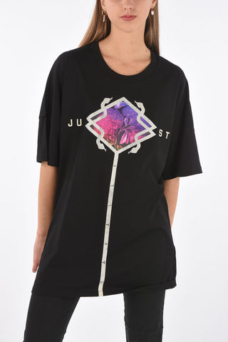 Crew Neck Printed OVERSIZED T-Shirt with Strass