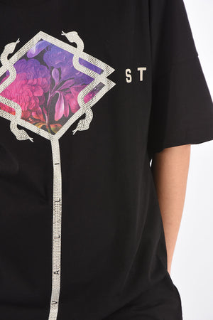 Crew Neck Printed OVERSIZED T-Shirt with Strass