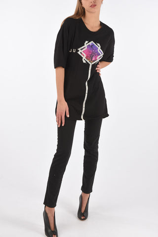 Crew Neck Printed OVERSIZED T-Shirt with Strass