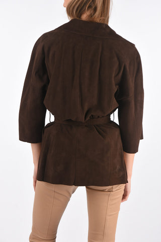 3/4-Sleeved Unlined Suede Jacket with Belt