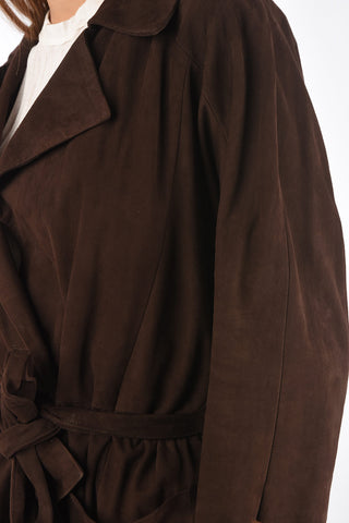 3/4-Sleeved Unlined Suede Jacket with Belt