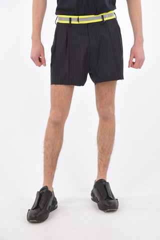 MM10 pinestriped double pleat shorts with frayed hem