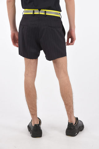 MM10 pinestriped double pleat shorts with frayed hem