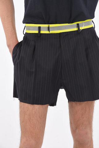 MM10 pinestriped double pleat shorts with frayed hem