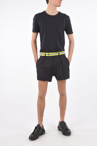 MM10 pinestriped double pleat shorts with frayed hem