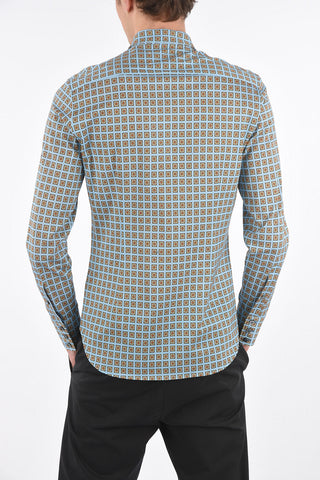 MM10 camicia motivo geometrico con collo italiano