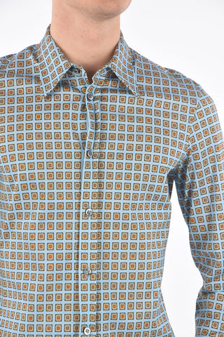 MM10 camicia motivo geometrico con collo italiano
