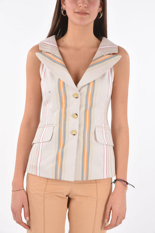 Gilet Monopetto in Cotone con Motivo Bayadere