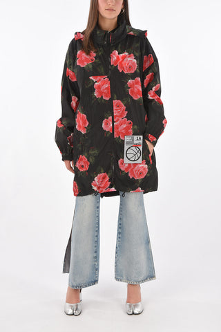 MM0 giubbotto oversized stampa floreale con cappuccio