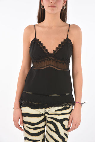 Lace and Viscose Top with Transparent Details