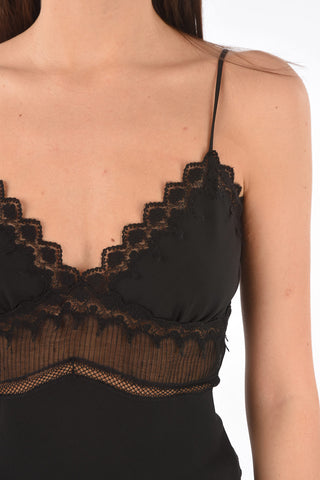 Lace and Viscose Top with Transparent Details