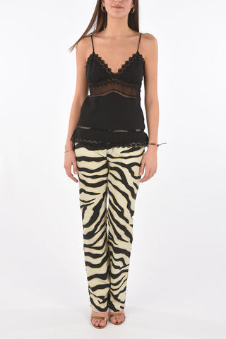 Lace and Viscose Top with Transparent Details