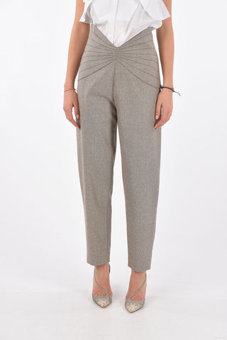 V Waist Herringbone Wool Pants