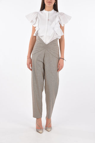 V Waist Herringbone Wool Pants
