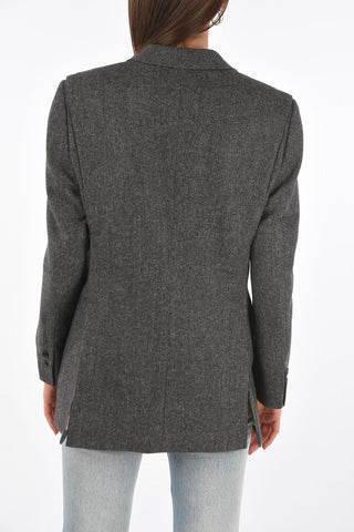 MM0 tweed side vents notch lapel 2-button blazer