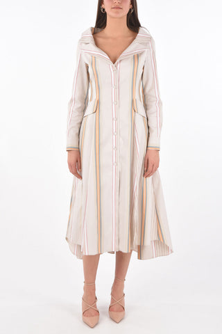 Bayadere Shirt Dress with Front Buttoning