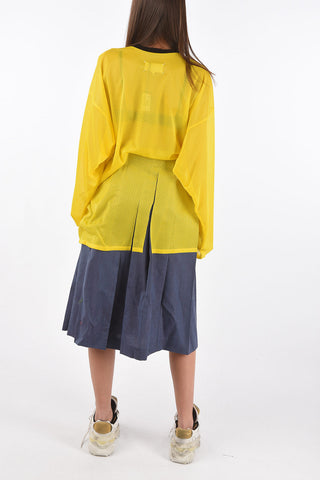 MM0 Perforated maxi dress with denim hem