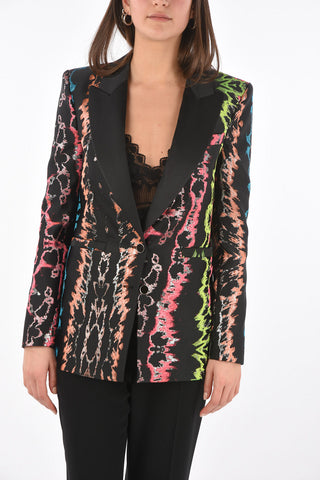 Multicolor Jacquard Satin Blazer with Peak Lapel