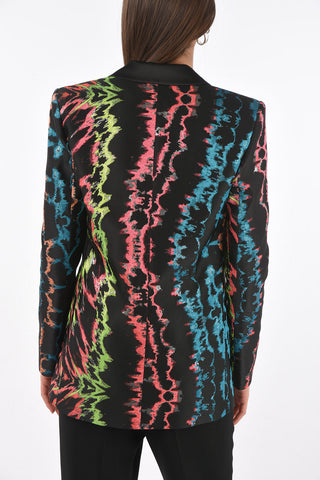 Multicolor Jacquard Satin Blazer with Peak Lapel