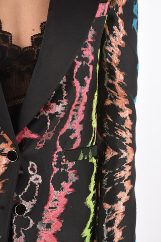 Multicolor Jacquard Satin Blazer with Peak Lapel