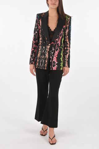 Multicolor Jacquard Satin Blazer with Peak Lapel