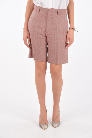 4 Pocket Herringbone Wool Shorts with Belt Loops