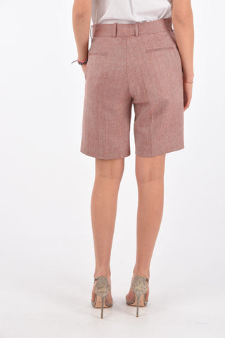 4 Pocket Herringbone Wool Shorts with Belt Loops