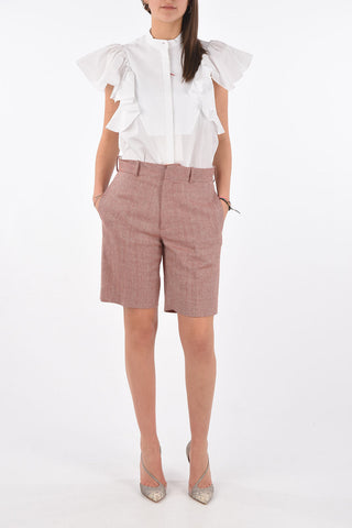 4 Pocket Herringbone Wool Shorts with Belt Loops