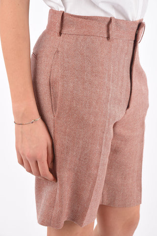 4 Pocket Herringbone Wool Shorts with Belt Loops