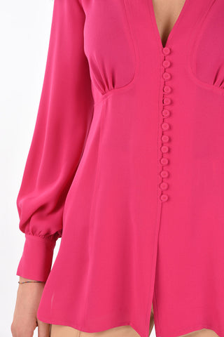 Blusa in Seta con Collo a V e Bottoni Rivestiti
