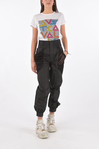 Pantaloni in Nylon con Tasche a Rete e Polsini con Bottone