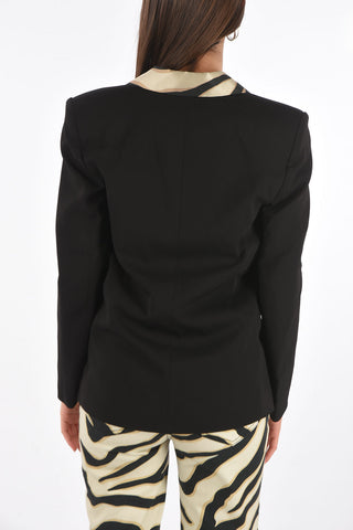 Single-breasted Lined Blazer with Animal Patterned Lapel