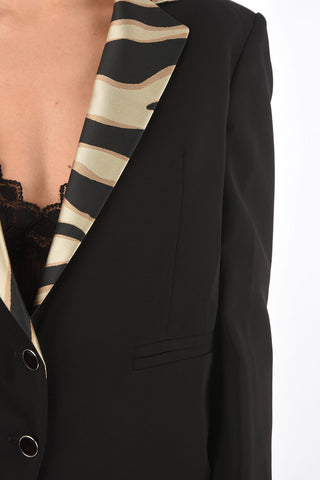Single-breasted Lined Blazer with Animal Patterned Lapel