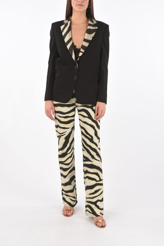 Single-breasted Lined Blazer with Animal Patterned Lapel