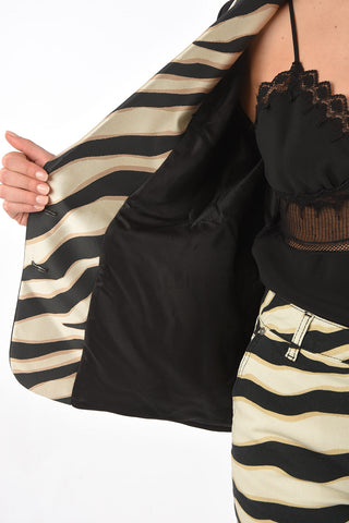 Single-breasted Lined Blazer with Animal Patterned Lapel