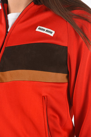 Bomber in Jersey con Dettagli in Suede