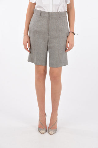 Shorts 4 Tasche in Lana Herringbone con Passanti