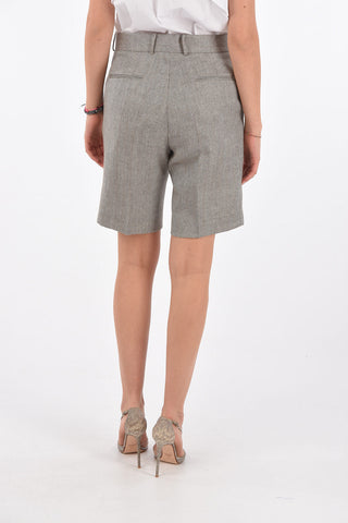 Shorts 4 Tasche in Lana Herringbone con Passanti
