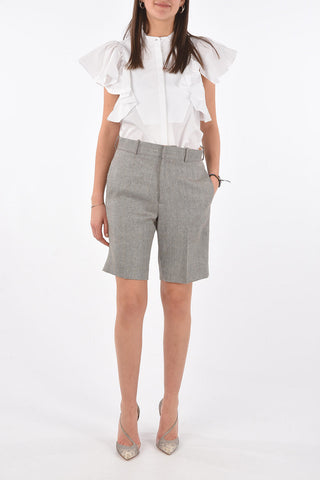Shorts 4 Tasche in Lana Herringbone con Passanti