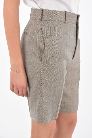Shorts 4 Tasche in Lana Herringbone con Passanti