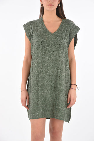 MM6 v-neck cable knit dress