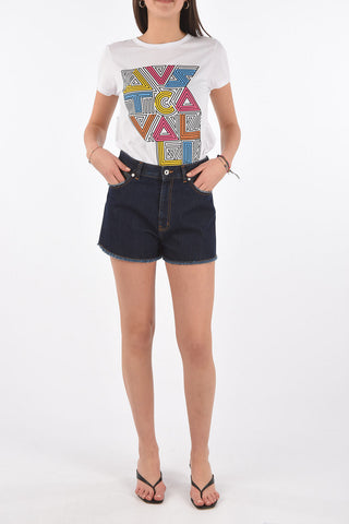 stretch denim high-rise waist shorts