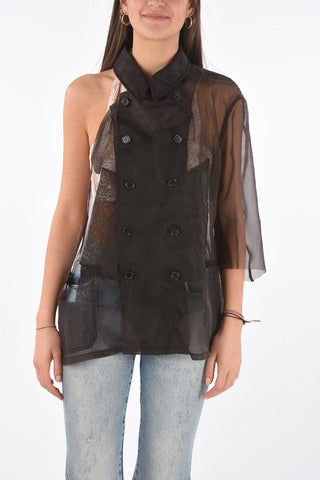 MM0 one shoulder sheer double breasted top