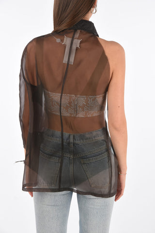 MM0 one shoulder sheer double breasted top